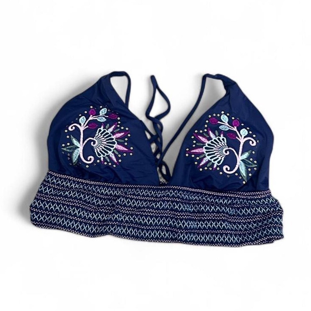Navy Embroidered Top with Floral Embroidered Detail
